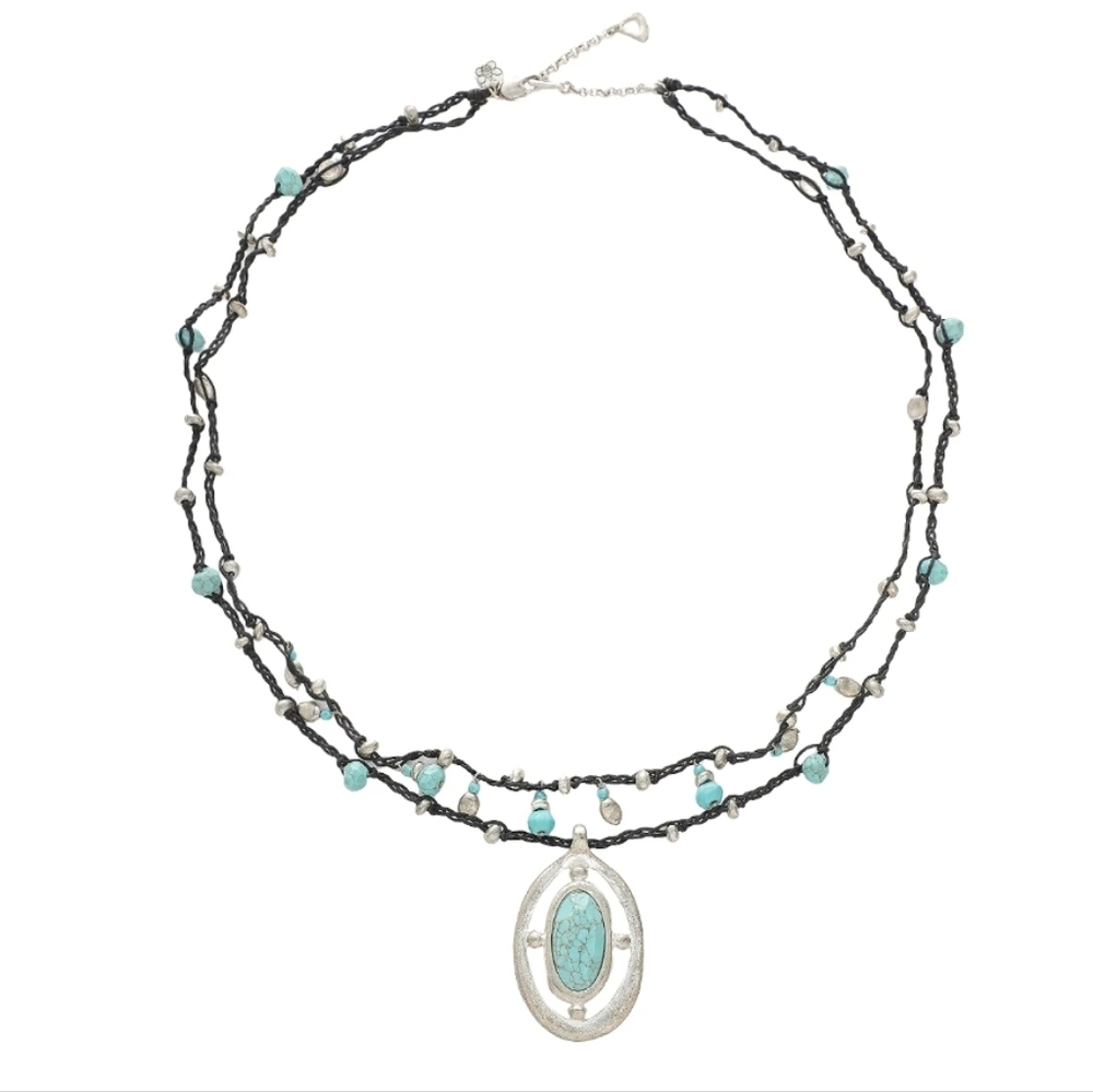 Bella Uno Fine Silver Plated Reconstituted Turquoise Oval Pendant Braid Necklace